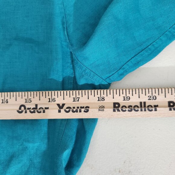 David N Top Womens Turquoise Linen Button Down Blouse Size Medium - Picture 10 of 12